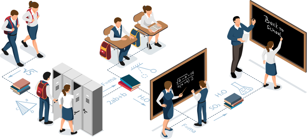 Group of school administrators discussing